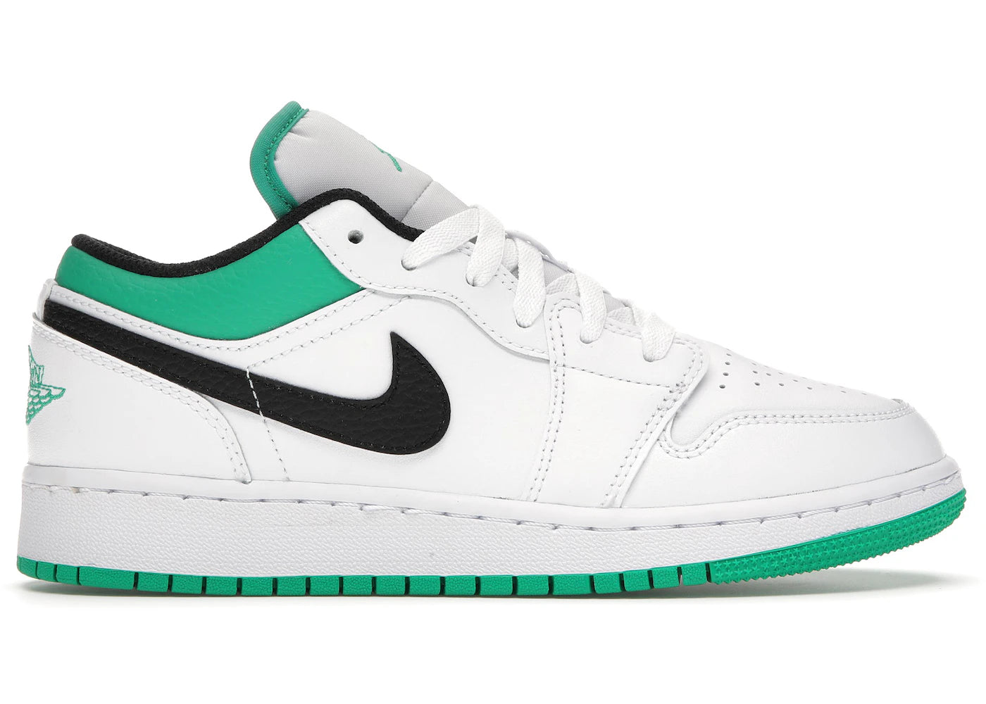 Air Jordan 1 Low White Lucky Green Tumbled Leather GS