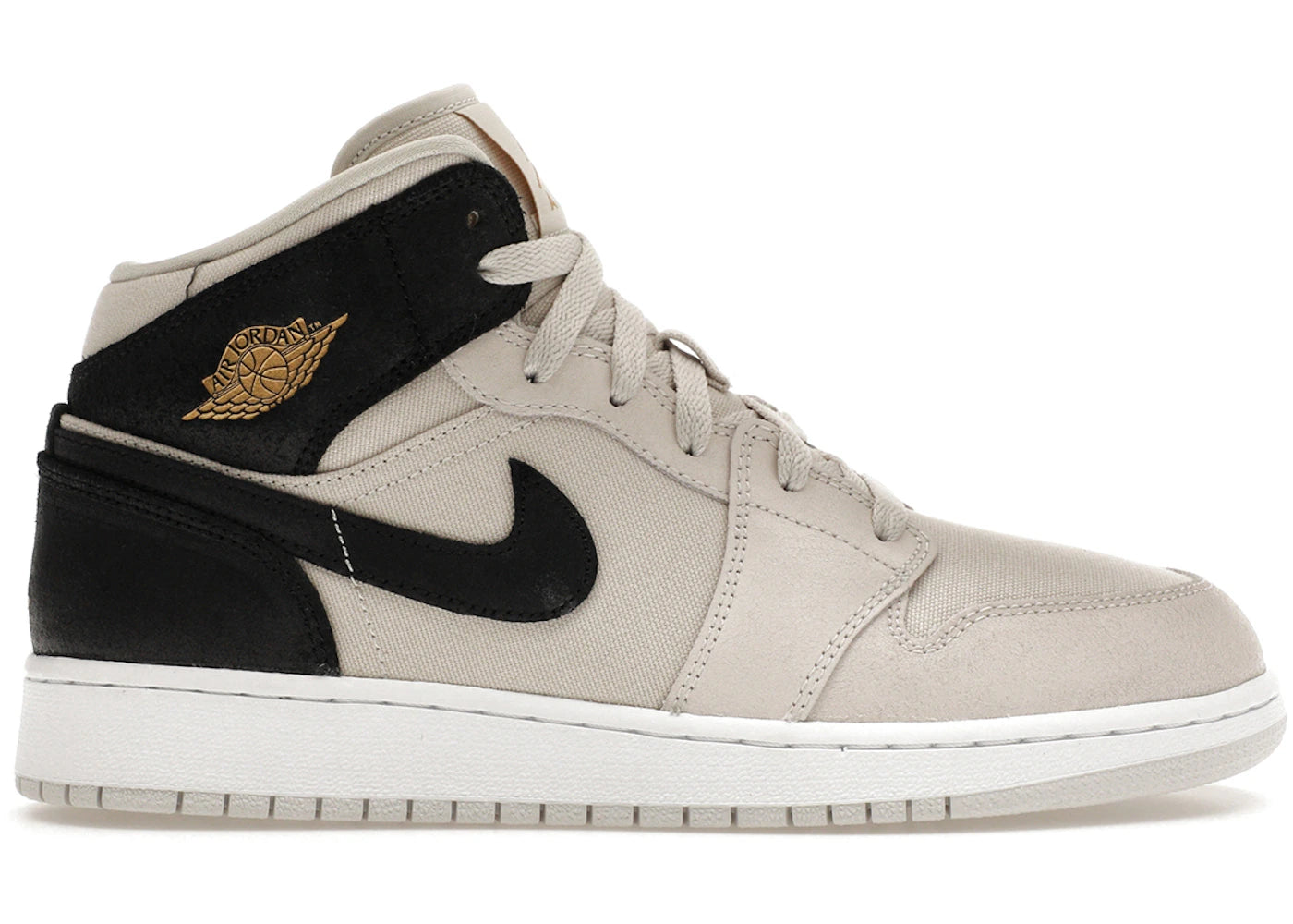 Air Jordan 1 Mid Light Bone Metallic Gold Black GS