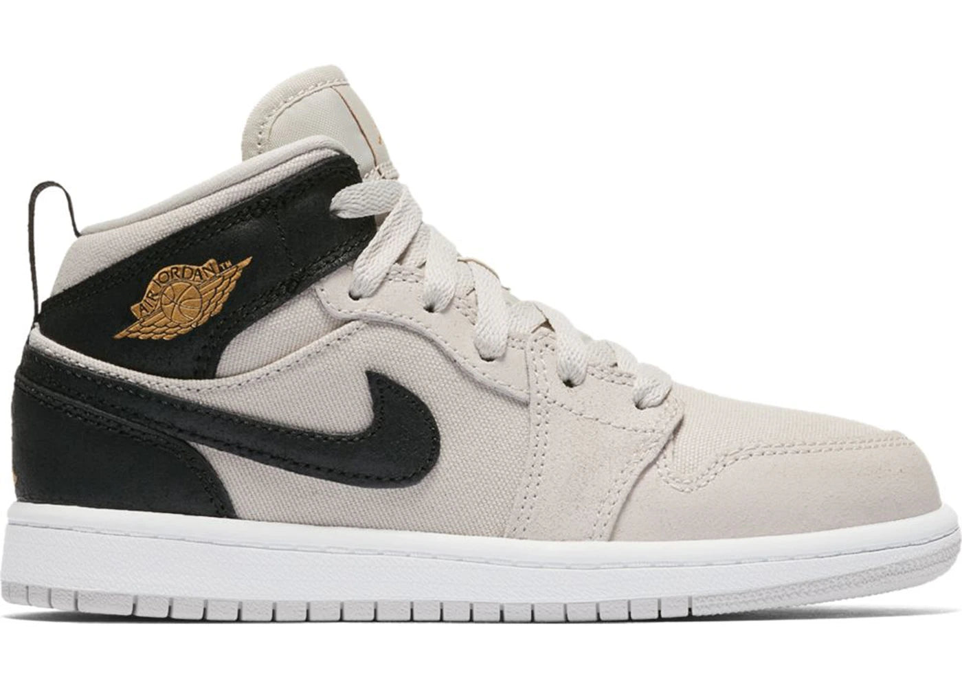 Air Jordan 1 Mid Light Bone Metallic Gold Black