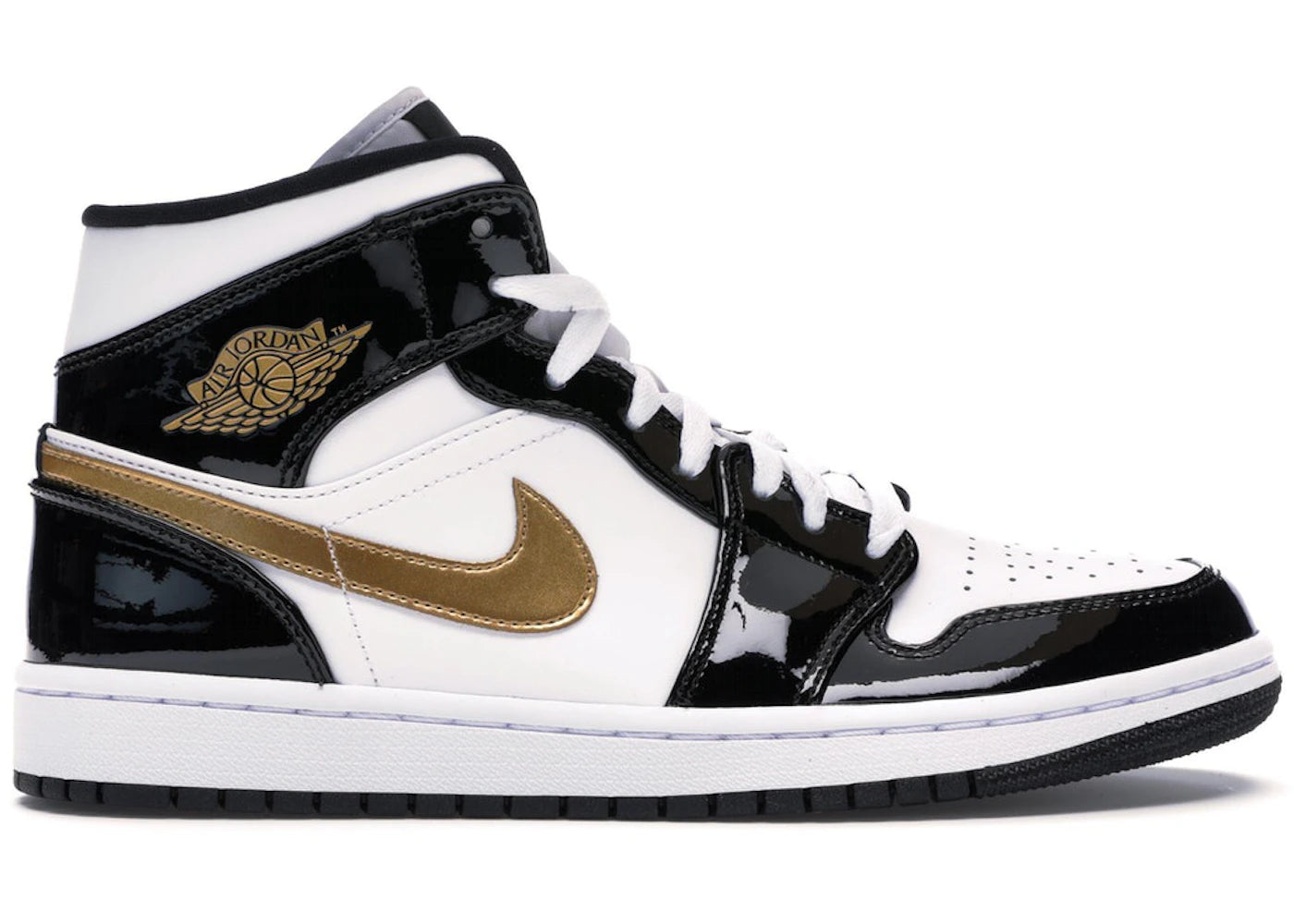 Air Jordan 1 Mid Patent Black White Gold