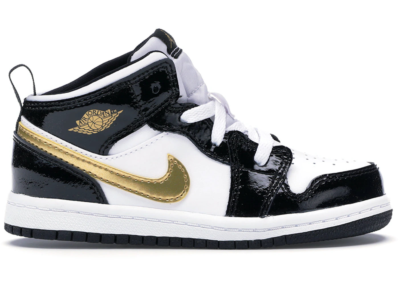 Air Jordan 1 Mid Patent Black White Gold