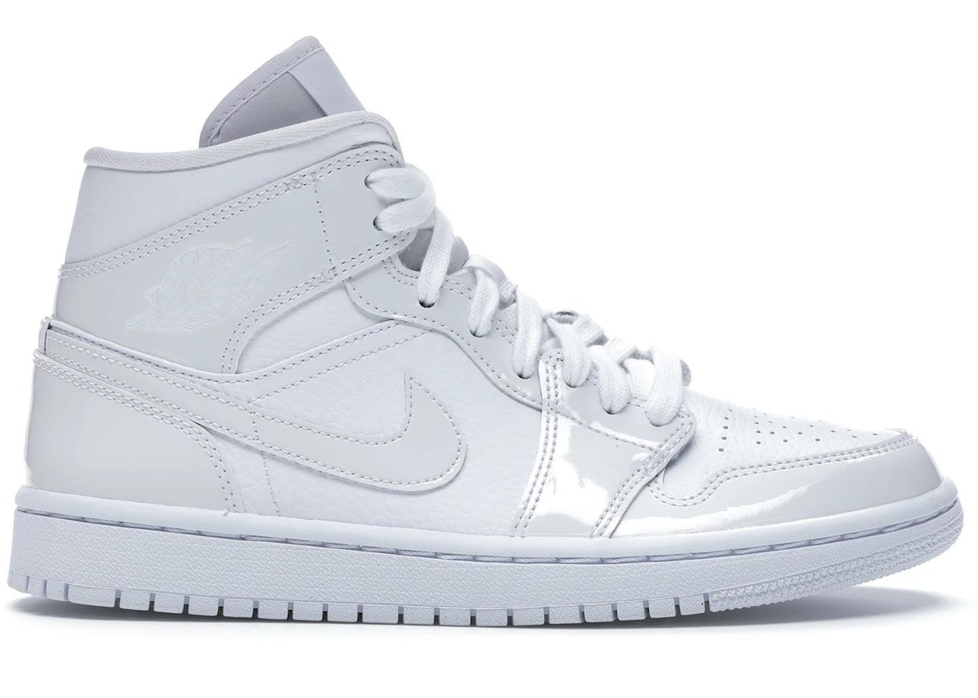 Air Jordan 1 Mid Triple White Patent Swoosh W