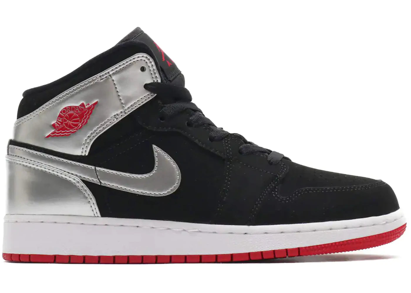 Air Jordan 1 Mid Black Red Silver GS